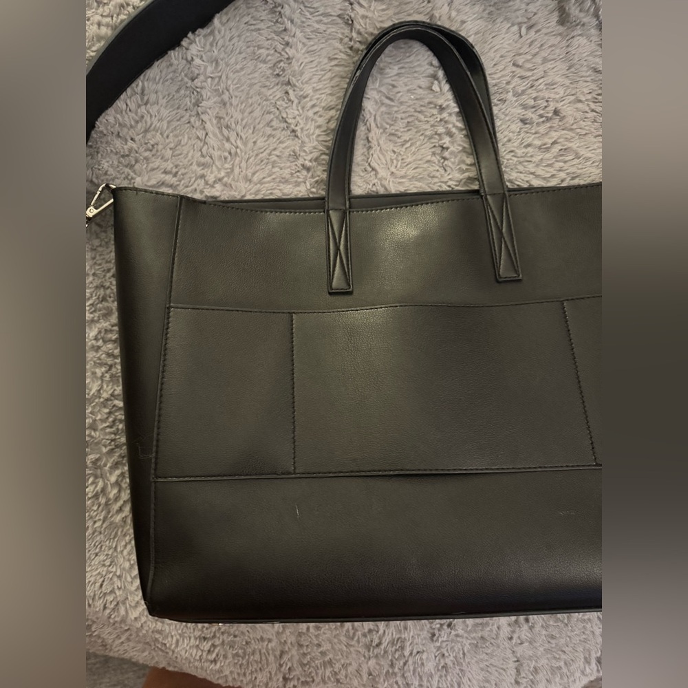 CALPAK Haven Black Leather Laptop Tote Bag - Picture 4 of 15
